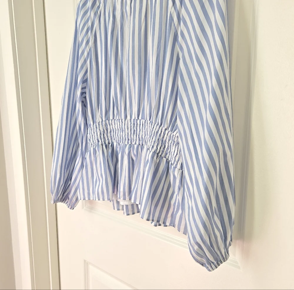 NWT J.Crew V-Neck Smocked Waist Striped Top Sz S - Picture 11 of 14